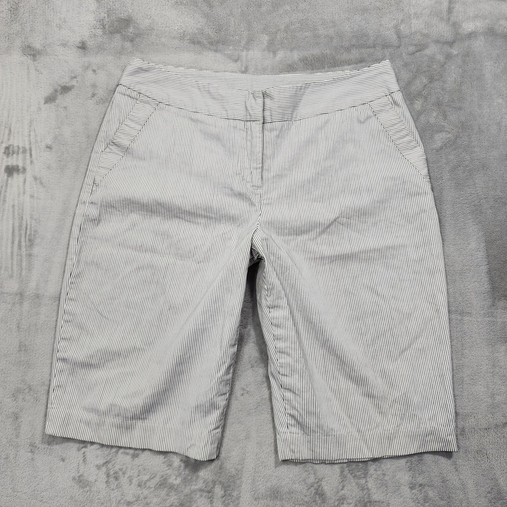 Willi Smith Shorts Womens 8 White Striped Bermuda Stretch Flat Front Casual